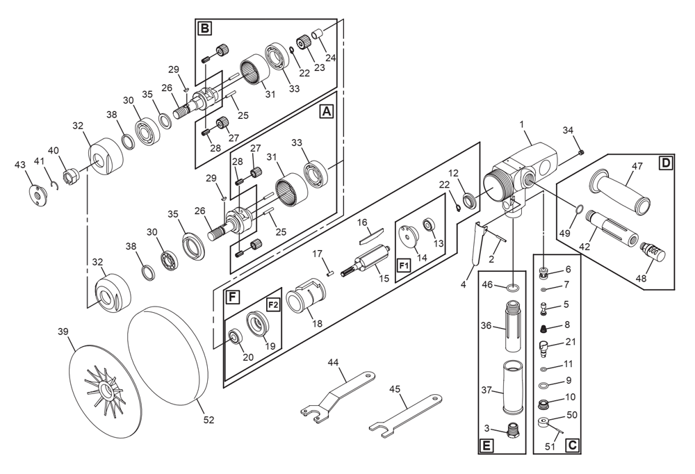 Fig-0 Diagram and Parts List for CP7265P  Chicago Pneumatic Sander